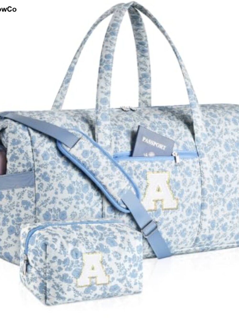 Quilted Floral Duffle Bag Weekender Carry On with Shoe Compartment